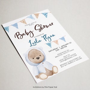 EDITABLE Boho Baby Shower Invitation, Boho Baby Bear Baby Boy Shower Invitation Teddy Bear with Buntings Printable Instant Access Invite bild 2