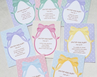 Easter Egg Hunt Clue Cards Printable, Easter Note Cards for Kids, Bunny Egg Hunt Riddles, Easter Party Games, Spring Gift Tag Editable v.1