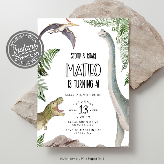 EDITABLE Dinosaur Birthday Party Invitation, Brontosaurus Tyrannosaurus Rex Pterodactyl Dinosaur Birthday Invite Template Instant Aceess Il_570xn