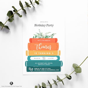 Storybook Birthday Invitation Template, Editable Book Themed Party Invitation, Reading Books Invite, Library, Any Age Boy Birthday Invite