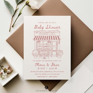 EDITABLE Paris Baby Shower Invitation, French Patisserie, Parisian Cafe, French Bakery, Paris Cafe Baby Shower Invite Instant Download