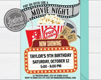 EDITABLE Movie Night Invitation, Backyard Movie Invitation, Outdoor Under the Stars Movie Invite Party Digital Instant Access Download