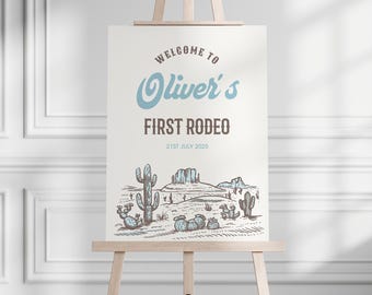Cowboy Rodeo Birthday Welcome Party Sign, Wild West First Birthday Party Sign, First Rodeo Cowboy Western Birthday Editable Decor