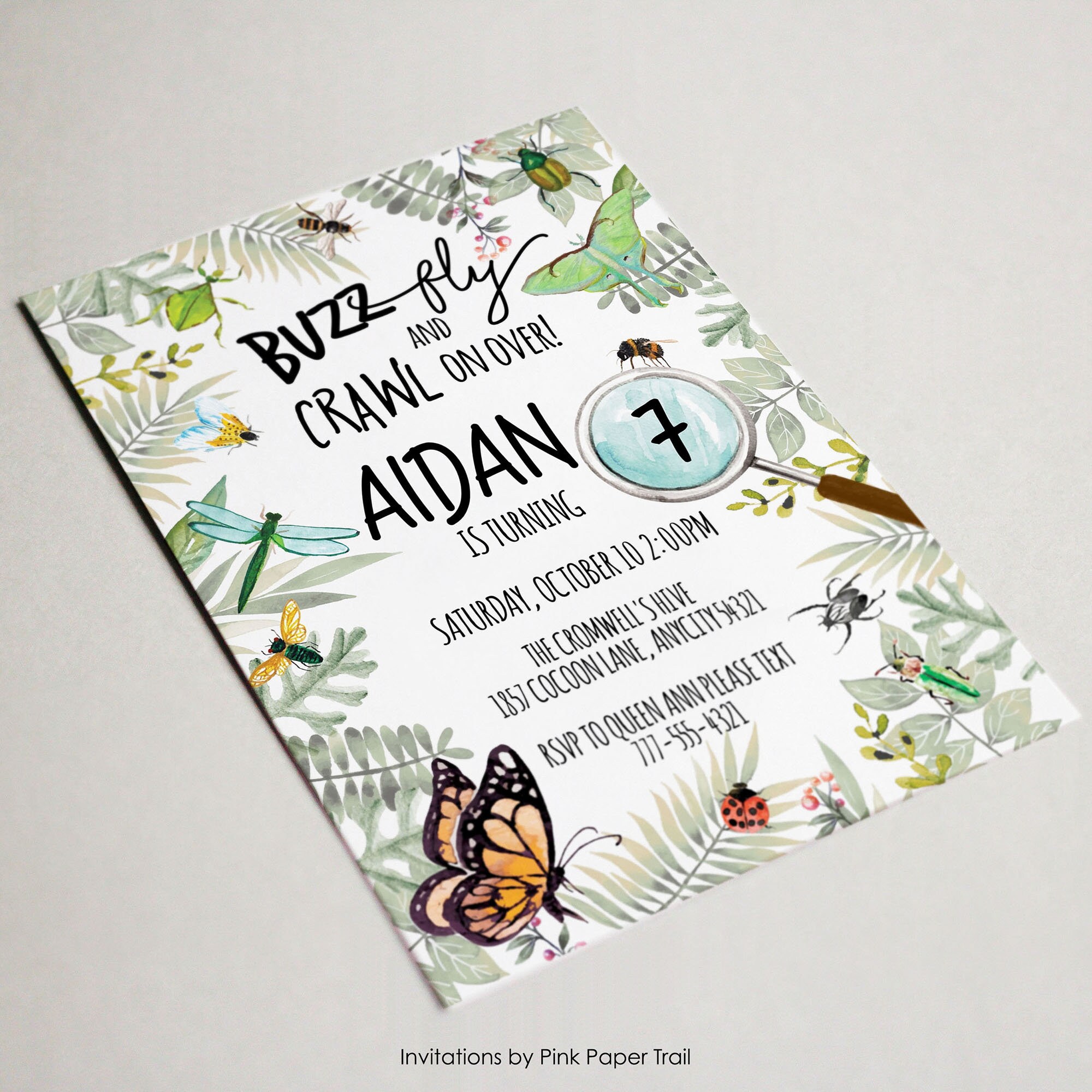 EDITABLE Bugs Birthday Invitation, Nature Exploration Insects Hunt ...