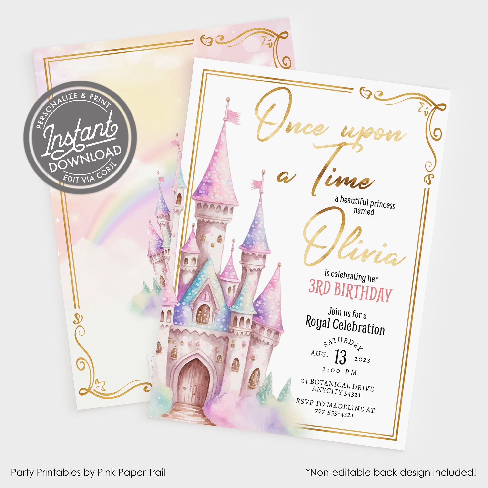 Paper Princess Invitation Editable Princess Birthday Invitation