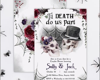 Halloween Skeletons Couple Shower Invitation Template Floral Skeleton Halloween Wedding Shower Couple Invite Template Download