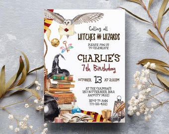 EDITABLE School of Wizards and Magic Birthday Invitation, Witches and Wizards Magic School Birthday Party Invite Template Instant Access