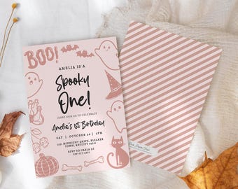 Halloween Spooky One Birthday Invitation, First Birthday Invitation, Spooky 1st Birthday Party, Editable Invitation Instant Download