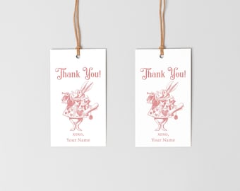 EDITABLE Alice in Wonderland Favor Thank You Tag Template, Mad Hatter Tea Party Birthday or Baby Shower Tags Instant Access Printable