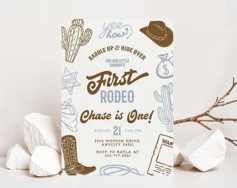 Editable Wild West Cowboy Invitation Boho Desert Birthday Invite, Hand Drawn Western Rodeo Party Any Age Invitation Template Download