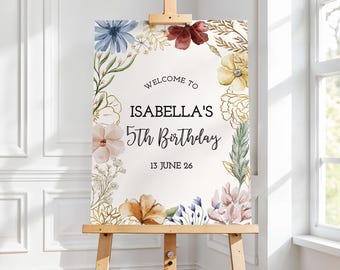 Wildflower Quinceañera Welcome Sign, Spring Boho Birthday Baby Shower Welcome Sign Editable Digital Template