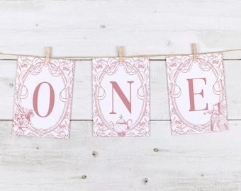 Editable Alice in Wonderland Birthday Banner Bunting, Vintage Tea Party Party Decor, Printable Storybook Birthday Garland Instant Download