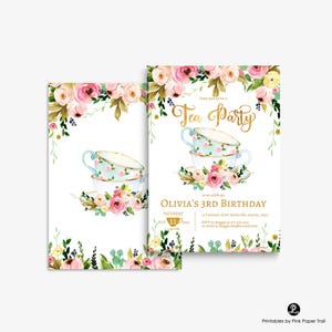 EDITABLE Tea Party Invitation, Tea Party Birthday Invite, Floral High Tea Party, Floral and Gold Tea Party Template Any Age Printable Invite Bild 3