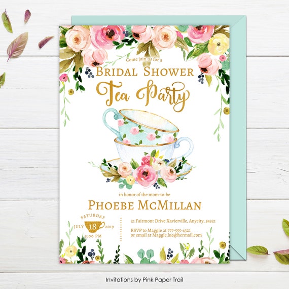 Tea Party Bridal Shower Invitation, Floral Garden Bridal Shower Afternoon Tea Party, High Tea Party, Personalized Printable Invitation Il_570xn