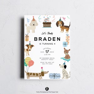 Editable Dog Birthday Invitation, Puppy Party Invitation, Printable Dog Pawty Invitation, Dog Birthday Invite, Puppy Pawty Instant Download