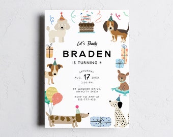 Editable Dog Birthday Invitation, Puppy Party Invitation, Printable Dog Pawty Invitation, Dog Birthday Invite, Puppy Pawty Instant Download