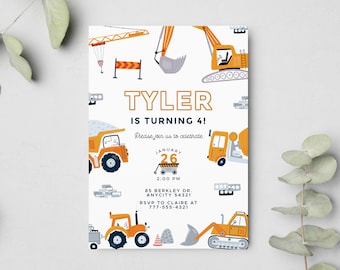 Editable Construction Party Invitation Construction Dump Truck Digger Tractor Birthday Invite Printable Template Digital Instant Download