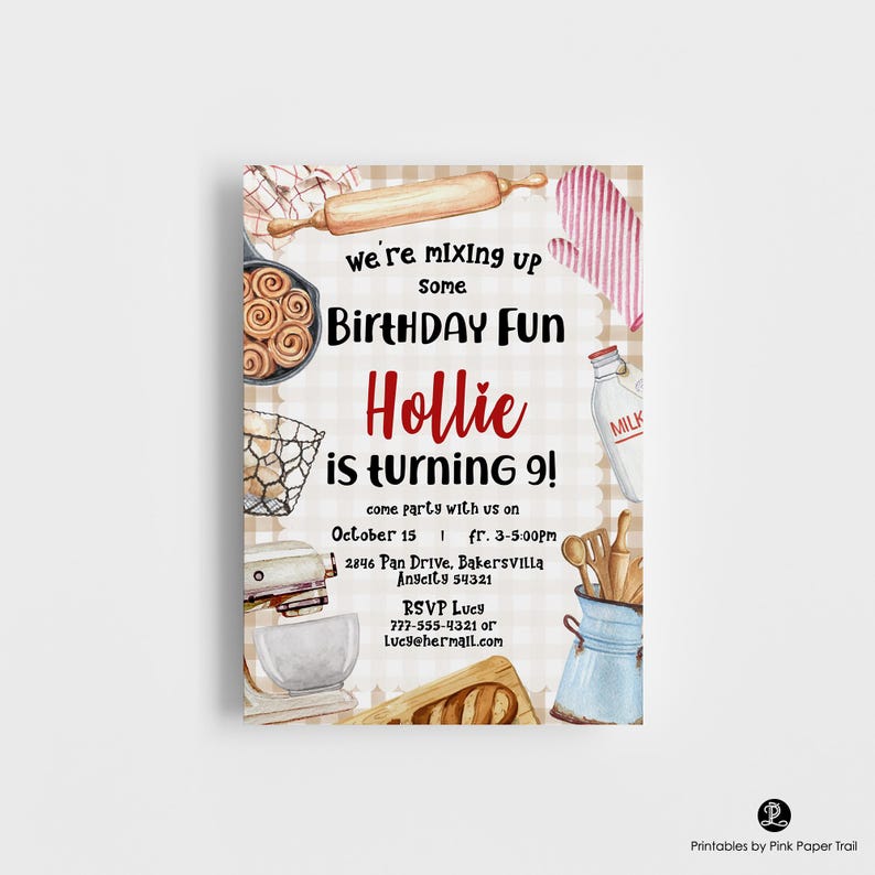 EDITABLE Kids Baking Birthday Party Invitation, Kids Kitchen Cooking ...