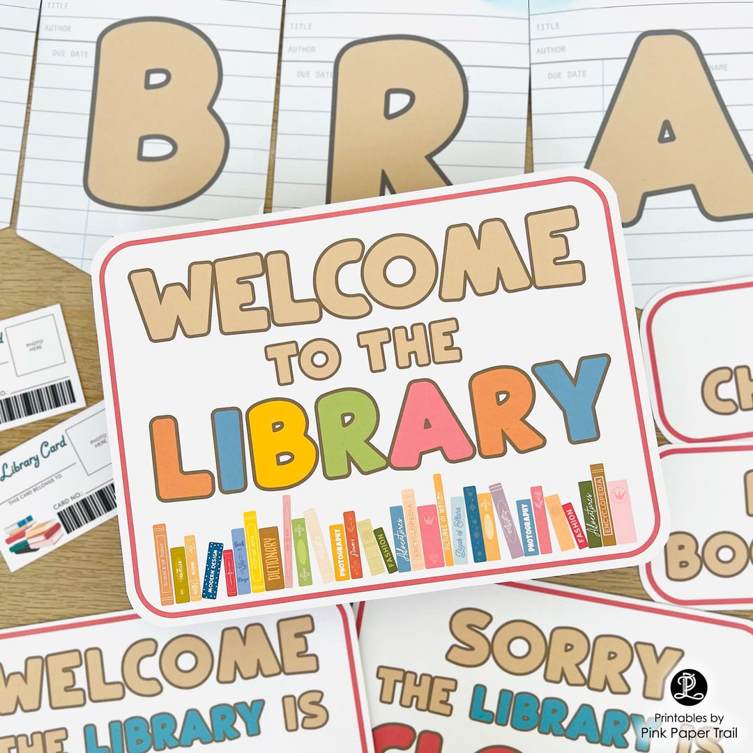 Library Pretend Play Printable Kit for Kids, Library Dramatic Play Set ...