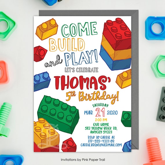 Building Blocks Invitation, Colorful Blocks Birthday Party Invitation, Building Blocks Bricks Party, Digital File Personalized Printable Il_570xn