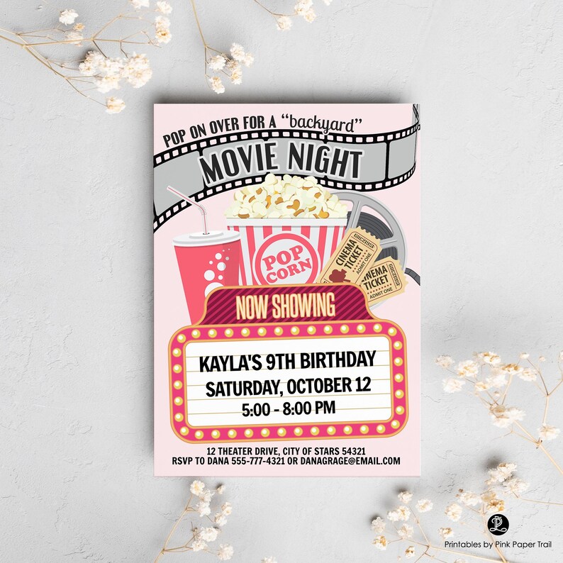 EDITABLE Movie Night Invitation, Backyard Movie Invitation, Outdoor Under the Stars Movie Invite Party Digital Instant Access Download 画像 2