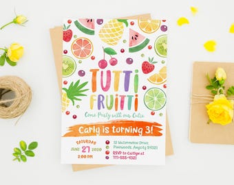 EDITABLE Tutti Fruitti Birthday Invitation, Summer Party Tutti Fruitti Invitation Fruit Birthday Tropical Summer Invitation Any Age