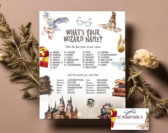 EDITABLE What is Your Wizard Name Party Game Sign and Name Tag, School of Magic Wizard School Name Game, School of Wizards Printable