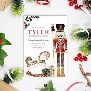Editable Nutcracker Christmas Birthday Invitation Template,  Holiday Birthday Party invite Printable Holiday Party invite Instant Download