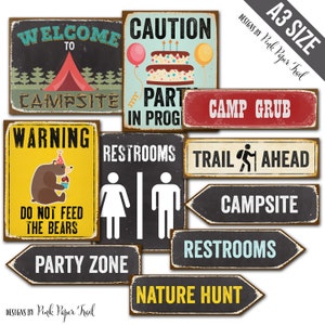 Camping Party Signs, Camping Party Decor, A3 size, Instant Download, Print your own image 1