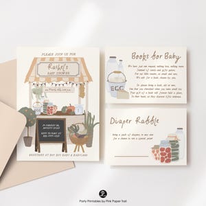 EDITABLE Farmers Market Baby Shower Template Locally Grown Neutral Baby Shower Invitation, Country Farm Market Baby Shower Invite Suite