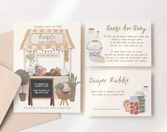 EDITABLE Farmers Market Baby Shower Template Locally Grown Neutral Baby Shower Invitation, Country Farm Market Baby Shower Invite Suite