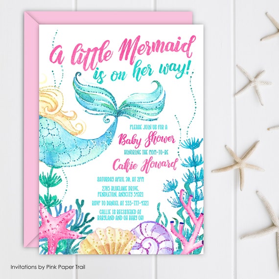 Mermaid Baby Shower Invitation, Splash Splash Under the Sea Mermaid Bash Baby Shower, Mermaid Baby Bash, Personalized Printable Invite Il_570xn