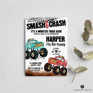 EDITABLE Monster Truck Birthday Invitation Smash and Crash Monster Truck Invitation DIY Birthday Template Instant Access image 2