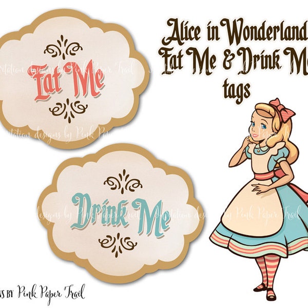 Alice In Wonderland Eat Me Drink Me Tags, Instant Download, Print Your Own