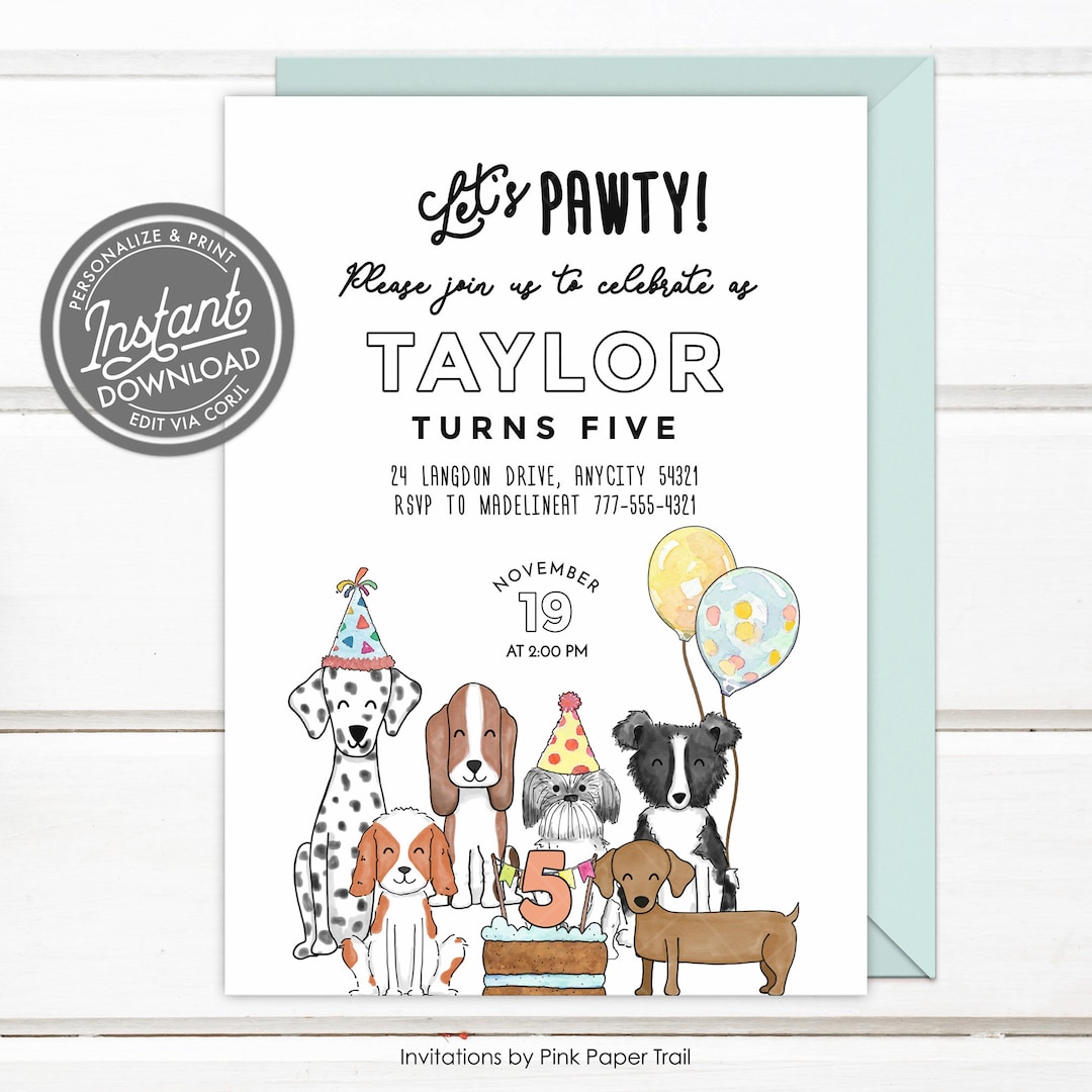 Editable Puppy Party Invitation Dog Invitation Printable Dog Pawty ...