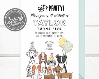 Editable Puppy Party Invitation Dog Invitation Printable Dog Pawty Invitation, Dog Puppy Pawty Birthday Invitation Digital v.2