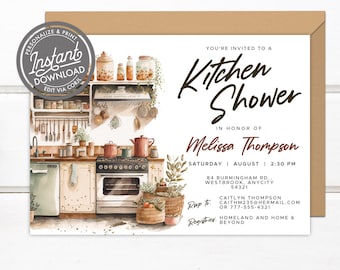 A Cozy Kitchen Bridal Shower: Celebrating Love and Home Invitation Template Printable Download, An Editable Rustic Cottage Kitchen Invite