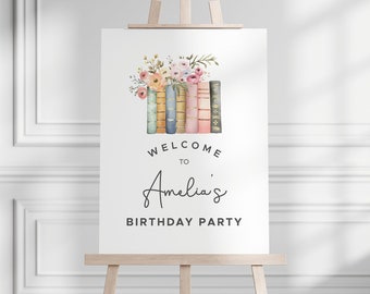 Books Theme Welcome Party Sign 18x24 Poster, Library Theme Party Welcome Book Lovers Entry Door Party Template Printable Sign
