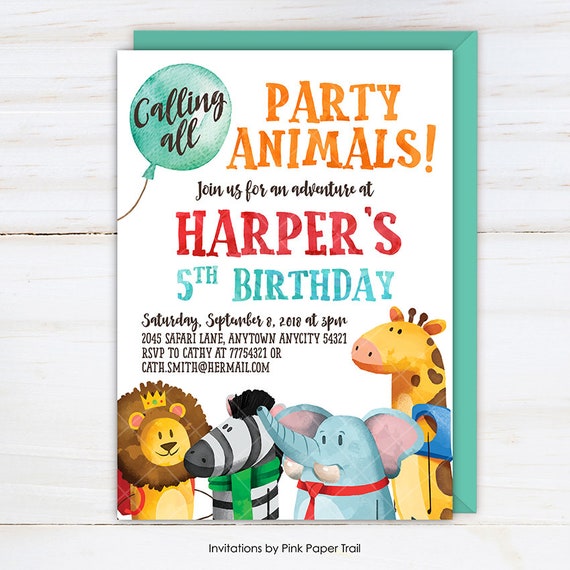 Calling All Party Animals Jungle Safari Cute Animals Birthday Party Invitation, Lion Zebra Elephant Giraffe Birthday Party Printable Invite Il_570xn
