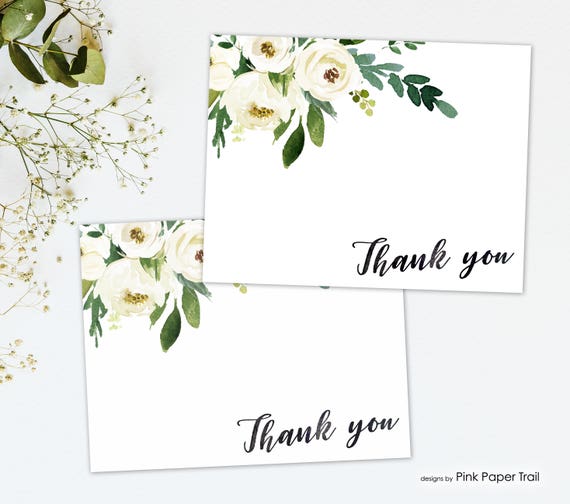 Dainty White Florals Printable Thank You Cards for Birthdays Baby Showers Bridal Showers or Any Occasion, Blank White Floral Thank You Card Il_570xn