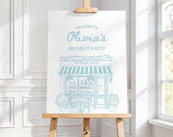 Editable Paris Café Welcome Sign, French Patisserie Baby Shower Decor, Parisian Bakery Party Sign Template, Printable Corjl Sign