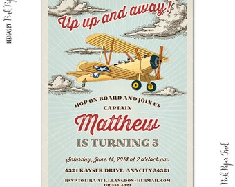Retro Biplane Airplane Invitation, Airplane Birthday,  Baby Shower, Aviator Party, Digital Printable Invitation