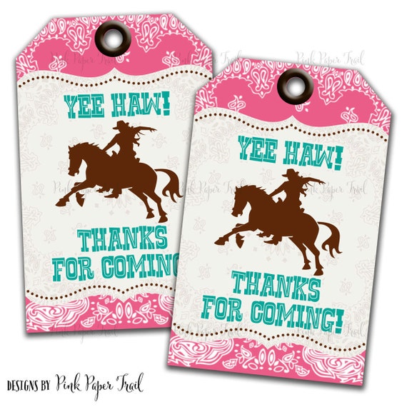 Pink Cowgirl Party Thank You Tags, Instant Download, Print Your Own Il_570xn