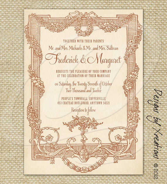 Items similar to Vintage, rustic Victorian Invitation Wedding