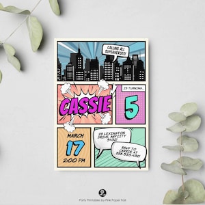 Editable Superheroes Birthday Invitation, Superhero Birthday Invite Girl Comic Book Hero Calling All Superheroes Download Printable Template