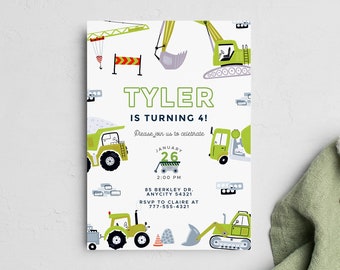 Editable Construction Party Invitation Construction Dump Truck Tractor Digger Birthday Invite Printable Template Digital Instant Download