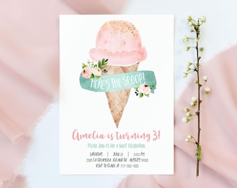 EDITABLE Ice Cream Birthday Invitation, Here's the Scoop, Ice Cream Social Any Age Birthday Invitation, Instant Access Download