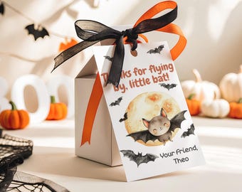 Spooky Cute Bat Favor Tag, Editable Bat Trick or Treat Bag Tag, Personalized Kids Halloween Party Tag, Instant Download Printable