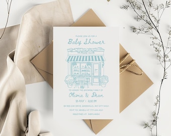 Editable Paris Baby Shower Invitation, Parisian Café Patisserie Theme, Printable Invite Template