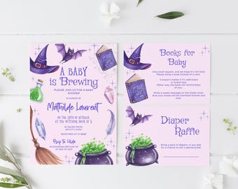 Halloween Baby Shower Invitation Template Bundle Witch Theme Party Invite Editable Template Baby is Brewing Shower Editable Instant Download